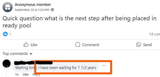 Reddit user asking about ready pool wait times