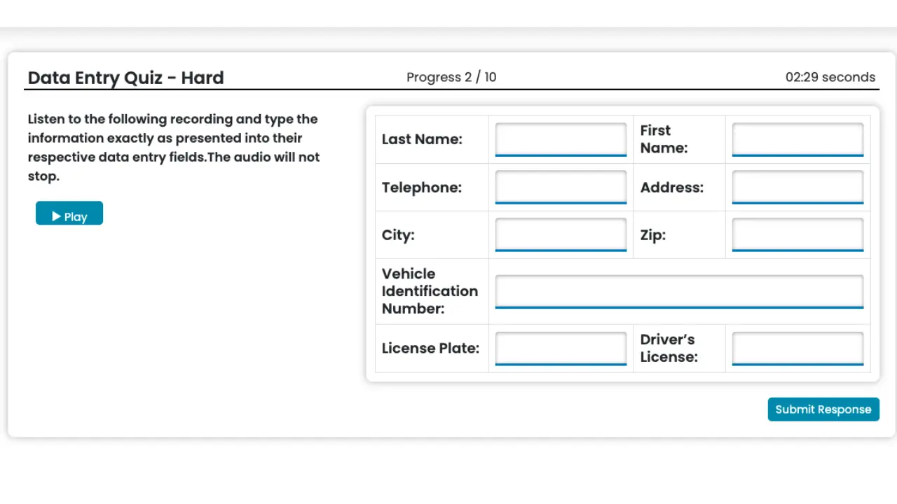 CritiCall Data Entry Quiz Screenshot