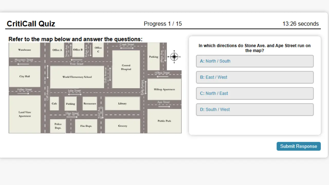 CritiCall Map Reading Quiz Screenshot