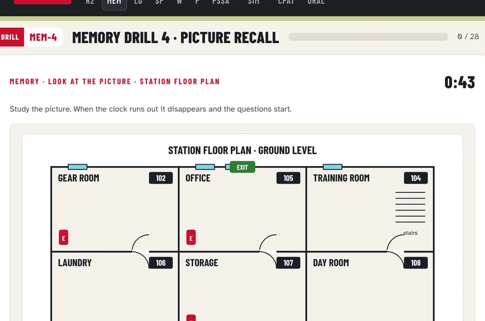Memory drill: station floor plan to study before the questions